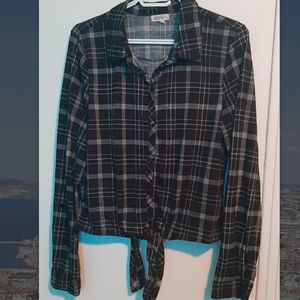 Black and white plaid button up sweater